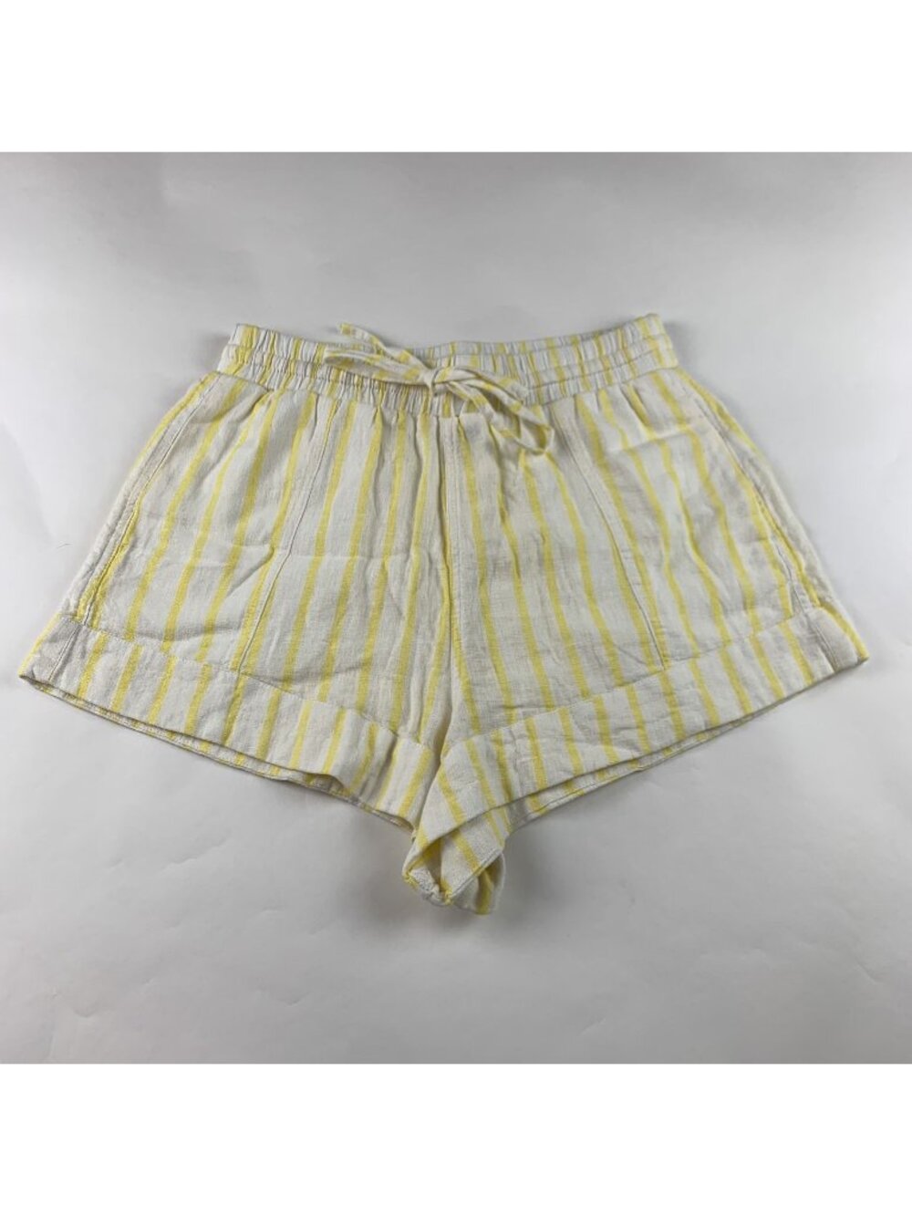 Universal Thread Yellow Lemon Striped Linen Blend Pull On Shorts S